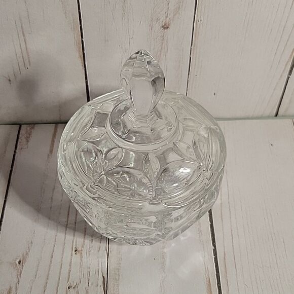 Vintage Small Candy Dish Apothecary Jar Clear Heavy Matching Lid - Picture 2 of 5